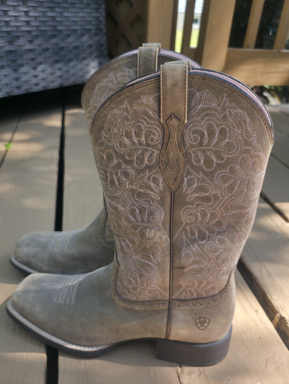 Ariat Taupe Embroidered Suede Western Ankle Boots